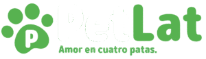 Logo de PetLat con el eslogan Amor en cuatro patas